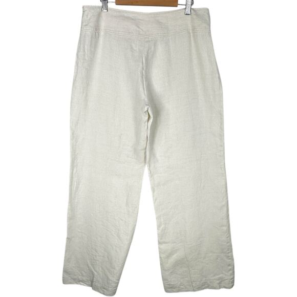 Whitewash Linen Trouser Pants Womens 8 Cream Ivory Wide Leg Embroidered Floral - Picture 5 of 7